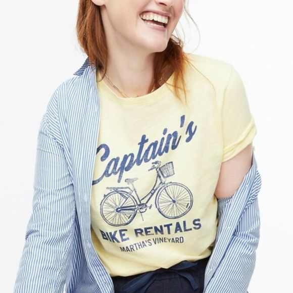 J. Crew Tops - J. Crew T Shirt Captains Bike Rentals Cotton Yellow XL